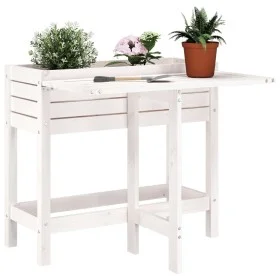 Blumenkasten mit klappbarem Deckel aus massivem weißem Kiefernholz. von , Töpfe und Pflanzgefäße - Ref: Foro24-825122, Preis:...