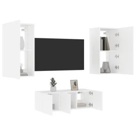 Muebles de TV de pared con LED 4 pzas madera ingeniería blanco de , Muebles TV - Ref: Foro24-3216818, Precio: 181,05 €, Descu...