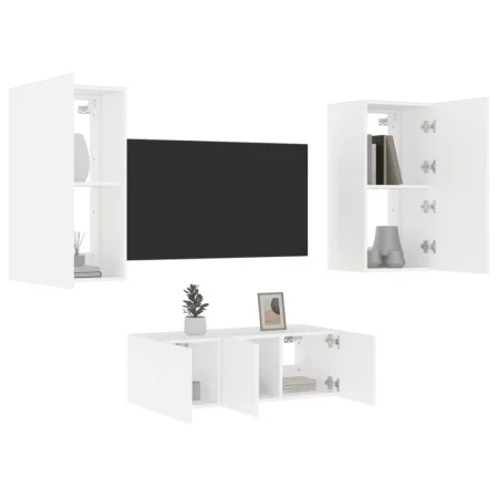 Wand-TV-Möbel mit LED-Beleuchtung, 4-teilig, aus weißem Ingenieurholz. von , TV-Möbel - Ref: Foro24-3216818, Preis: 181,05 €,...