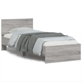 Cama con cabecero madera de ingeniería gris Sonoma 90x200 cm