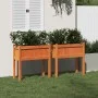 Blumentöpfe mit Beinen, 2 Stück Massivholz Kiefer braun gewachst. von , Töpfe und Pflanzgefäße - Ref: Foro24-837559, Preis: 7...