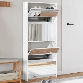 Mueble zapatero con espejo 4 niveles blanco brillo 63x17x134 cm by , Shoe racks and shoe organizers - Ref: Foro24-3228276, Pr...
