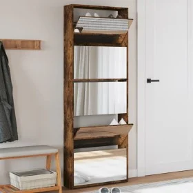 Mueble zapatero y espejo 5 niveles roble ahumado 63x17x169,5 cm by , Shoe racks and shoe organizers - Ref: Foro24-3228283, Pr...