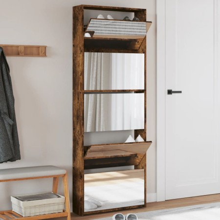 Mueble zapatero y espejo 5 niveles roble ahumado 63x17x169,5 cm by , Shoe racks and shoe organizers - Ref: Foro24-3228283, Pr...