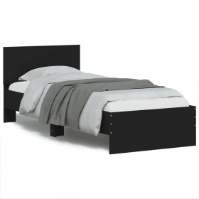 Bed frame with black engineered wood headboard 75x190 cm by , Beds and slatted bases - Ref: Foro24-838660, Price: 73,70 €, Di...
