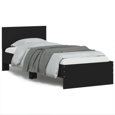 Bed frame with black engineered wood headboard 75x190 cm by , Beds and slatted bases - Ref: Foro24-838660, Price: 73,70 €, Di...