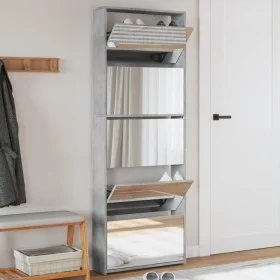 Mueble zapatero y espejo 5 niveles gris hormigón 63x17x169,5 cm by , Shoe racks and shoe organizers - Ref: Foro24-3228281, Pr...