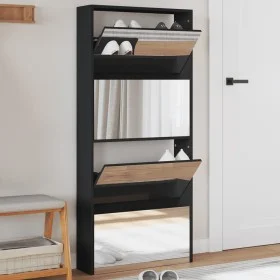 Mueble zapatero con espejo 4 niveles negro 63x17x134 cm by , Shoe racks and shoe organizers - Ref: Foro24-3228274, Price: 172...