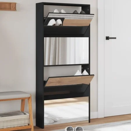 Mueble zapatero con espejo 4 niveles negro 63x17x134 cm by , Shoe racks and shoe organizers - Ref: Foro24-3228274, Price: 172...