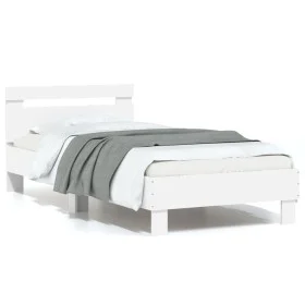 Bed frame with headboard and white LED lights 75x190 cm by , Beds and slatted bases - Ref: Foro24-838750, Price: 87,93 €, Dis...