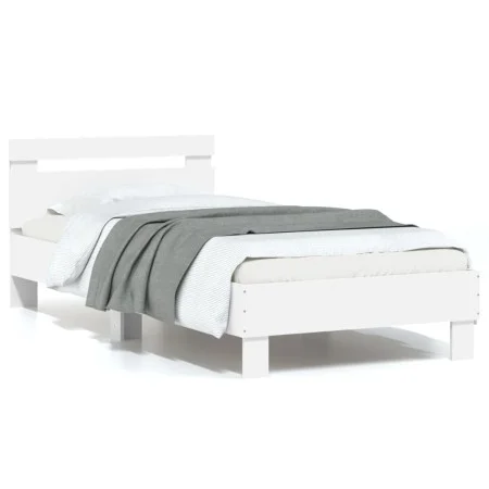 Bed frame with headboard and white LED lights 75x190 cm by , Beds and slatted bases - Ref: Foro24-838750, Price: 87,93 €, Dis...