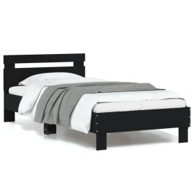 Estructura de cama con cabecero y luces LED negro 90x190 cm