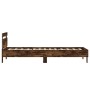 Bed frame headboard LED lights smoked oak 90x200 cm by , Beds and slatted bases - Ref: Foro24-838719, Price: 110,47 €, Discou...