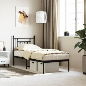 Bed frame with black metal headboard 75x190 cm by , Beds and slatted bases - Ref: Foro24-353527, Price: 69,61 €, Discount: %