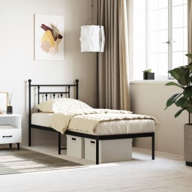 Estructura de cama con cabecero metal negro 75x190 cm de , Camas y somieres - Ref: Foro24-353527, Precio: 70,72 €, Descuento: %
