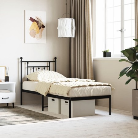 Bed frame with black metal headboard 75x190 cm by , Beds and slatted bases - Ref: Foro24-353527, Price: 70,72 €, Discount: %