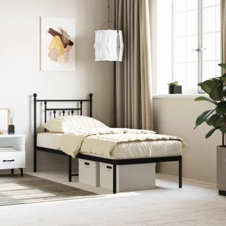 Bed frame with black metal headboard 75x190 cm by , Beds and slatted bases - Ref: Foro24-353527, Price: 69,60 €, Discount: %