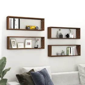 Cubic wall shelf 4 pcs brown oak wood 80x15x26.5cm by , Shelves and shelves - Ref: Foro24-815922, Price: 53,31 €, Discount: %