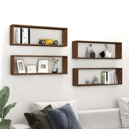 Cubic wall shelf 4 pcs brown oak wood 80x15x26.5cm by , Shelves and shelves - Ref: Foro24-815922, Price: 53,31 €, Discount: %