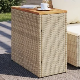 Garden side table with beige PE rattan wood top 58x27.5x55 cm by , Garden tables - Ref: Foro24-366072, Price: 55,45 €, Discou...