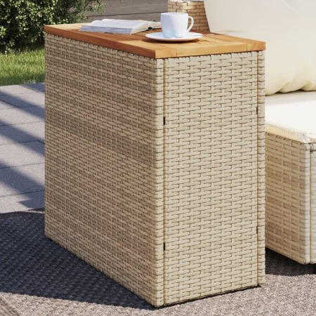 Garden side table with beige PE rattan wood top 58x27.5x55 cm by , Garden tables - Ref: Foro24-366072, Price: 55,42 €, Discou...