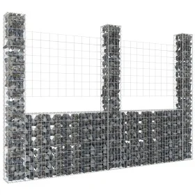 U-shaped gabion basket with 3 iron posts measuring 260x20x200 cm. by , fence panels - Ref: Foro24-151290, Price: 140,93 €, Di...