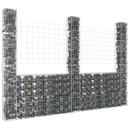 U-shaped gabion basket with 3 iron posts measuring 260x20x200 cm. by , fence panels - Ref: Foro24-151290, Price: 140,93 €, Di...