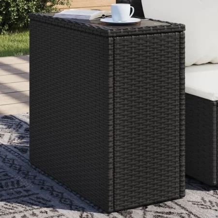 Garden side table with black PE rattan glass top 58x27.5x55 cm by , Garden tables - Ref: Foro24-365982, Price: 56,92 €, Disco...