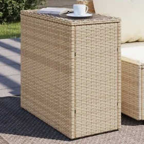 Side table for garden with glass top, beige PE rattan, 58x27.5x55 cm by , Garden tables - Ref: Foro24-366071, Price: 73,70 €,...