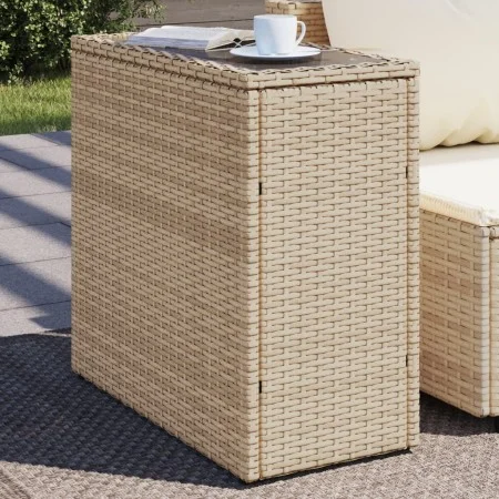 Mesa auxiliar jardín tapa vidrio ratán PE beige 58x27,5x55 cm de , Mesas de jardín - Ref: Foro24-366071, Precio: 73,71 €, Des...