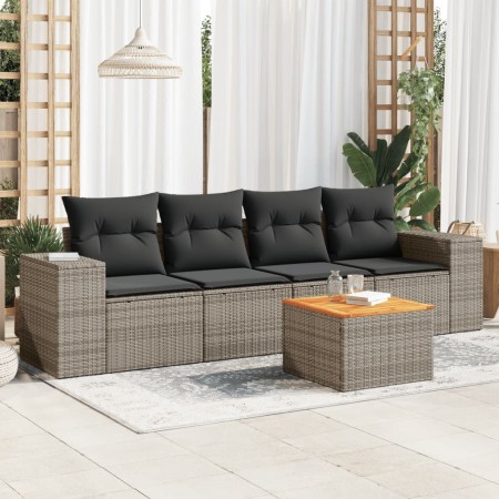 Gartensofa-Set mit 5-teiligen Kissen aus grauem synthetischem Rattan von , Gartensets - Ref: Foro24-3257656, Preis: 317,29 €,...