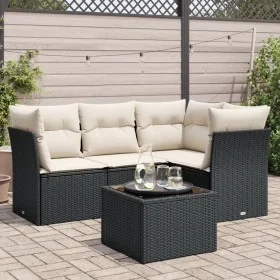 Set de muebles de jardín 5 pzas y cojines ratán sintético negro by , Garden sets - Ref: Foro24-3217586, Price: 319,80 €, Disc...