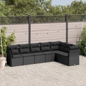 Set de comedor de jardín 7 pzas y cojines ratán sintético negro by , Garden sets - Ref: Foro24-3249574, Price: 449,53 €, Disc...