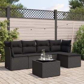 Set de sofás de jardín 6 piezas y cojines ratán sintético negro by , Garden sets - Ref: Foro24-3249404, Price: 364,66 €, Disc...
