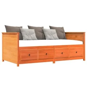 Wax brown solid pine wood sofa bed 100x200 cm by , Beds and slatted bases - Ref: Foro24-844437, Price: 324,11 €, Discount: %