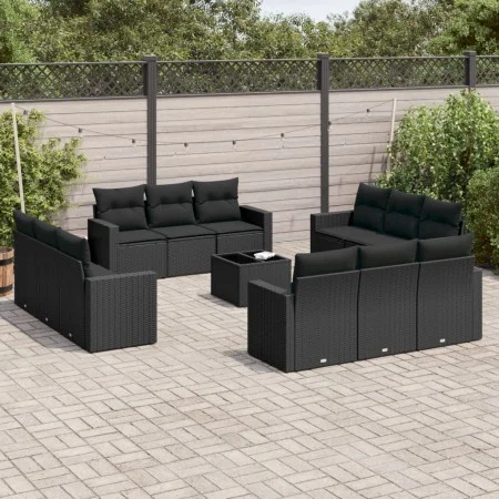 Set de sofás de jardín y cojines 13 pzas ratán sintético negro by , Garden sets - Ref: Foro24-3218765, Price: 935,98 €, Disco...