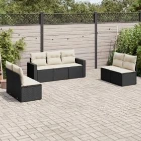 Garten-Essgruppe 7-teilig mit schwarzen Polstern aus synthetischem Rattan von , Gartensets - Ref: Foro24-3218816, Preis: 389,...
