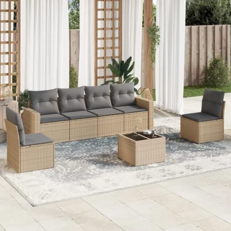 Set sofás de jardín 7 piezas y cojines ratán sintético beige by , Garden sets - Ref: Foro24-3218809, Price: 419,56 €, Discoun...