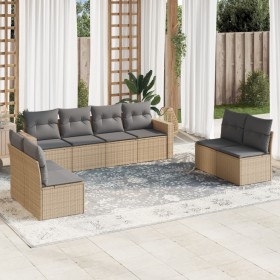 Set de sofás de jardín 9 pzas con cojines ratán sintético beige