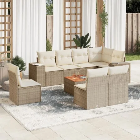 Gartensofa-Set, 9-teilig, mit Kissen, aus synthetischem Rattan in Beige. von , Gartensets - Ref: Foro24-3225484, Preis: 588,4...