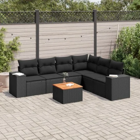 Garten-Essgruppe 7-teilig mit schwarzen Polstern aus synthetischem Rattan von , Gartensets - Ref: Foro24-3257791, Preis: 446,...
