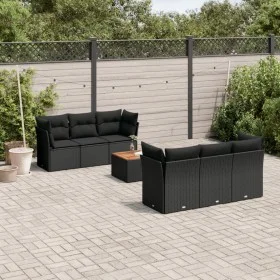 Set de comedor de jardín 7 pzas y cojines ratán sintético negro by , Garden sets - Ref: Foro24-3223486, Price: 439,87 €, Disc...