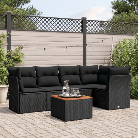Set de sofás de jardín 6 piezas y cojines ratán sintético negro by , Garden sets - Ref: Foro24-3223626, Price: 370,76 €, Disc...