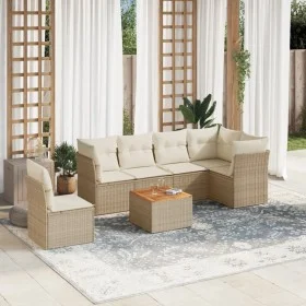 Set sofás de jardín 7 piezas y cojines ratán sintético beige by , Garden sets - Ref: Foro24-3223664, Price: 455,76 €, Discoun...