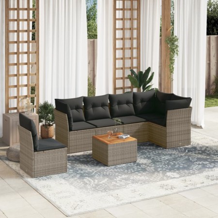 Set de sofás de jardín 7 piezas con cojines ratán PE gris by , Garden sets - Ref: Foro24-3223666, Price: 401,21 €, Discount: %