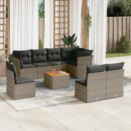 Gartenmöbel-Set 9-teilig mit grauen Polstern aus synthetischem Rattan von , Gartensets - Ref: Foro24-3223687, Preis: 508,61 €...