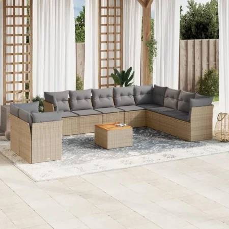 Set de sofás de jardín 11pzas con cojines ratán sintético beige by , Garden sets - Ref: Foro24-3223721, Price: 659,89 €, Disc...