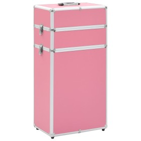 Maletín trolley de maquillaje de aluminio rosa