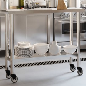 Mesa de trabajo de cocina con ruedas acero inox 110x30x85 cm