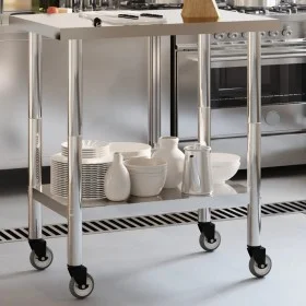 Küchenarbeitstisch mit Edelstahlrädern 82,5x55x85 cm von , Wiederherstellung - Ref: Foro24-376463, Preis: 135,87 €, Rabatt: %